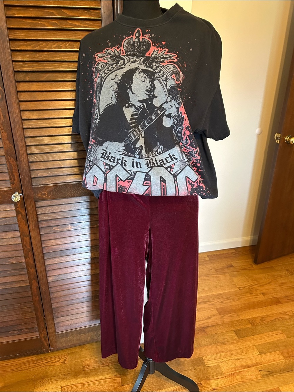 Old Navy Maroon  Pull On Wide Leg Velvet Look Crop Pants Size M